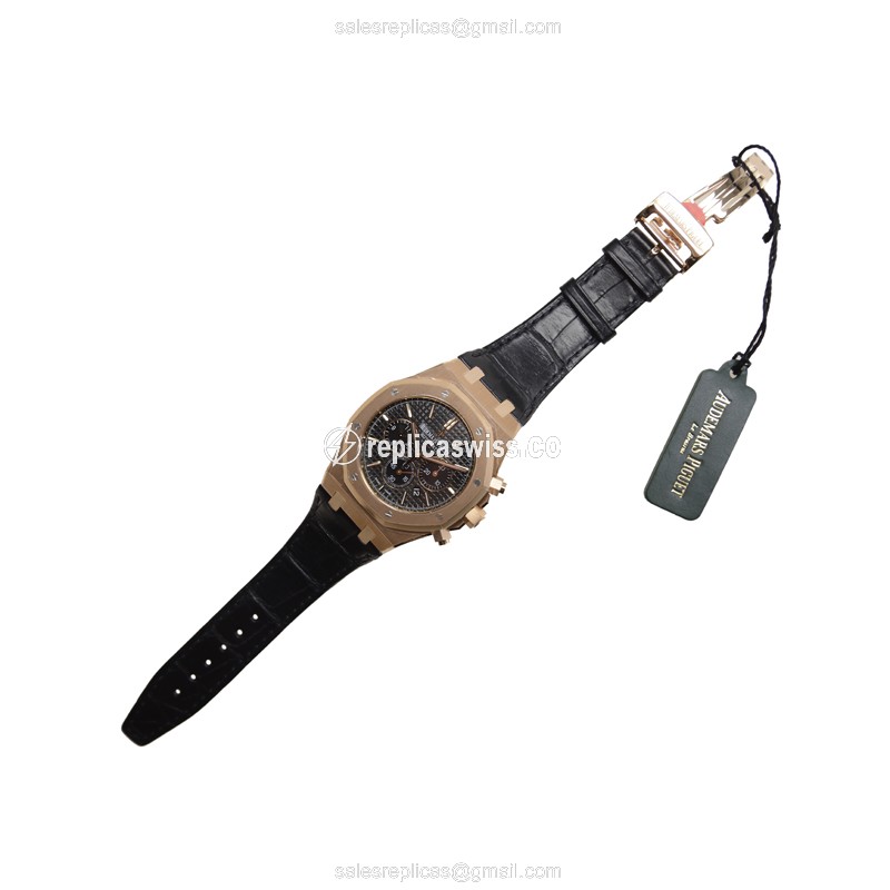 ROLEX ROYAL OAK Replica - 26320OR.OO.D002CR.01 - Automatic - 18kt Rose Gold - Black Dial - Alligator Strap - View 2