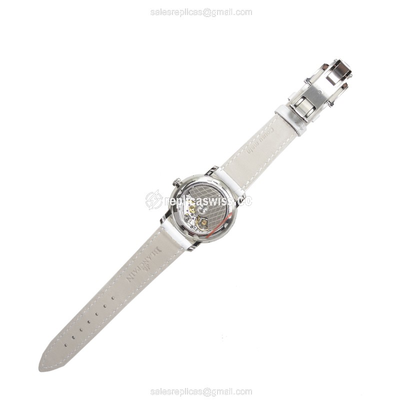 Blancpain 3663-4654-55B Replica - Automatic - White Dial - Stainless Steel & Diamond Clasp - Alligator White Strap - View 3