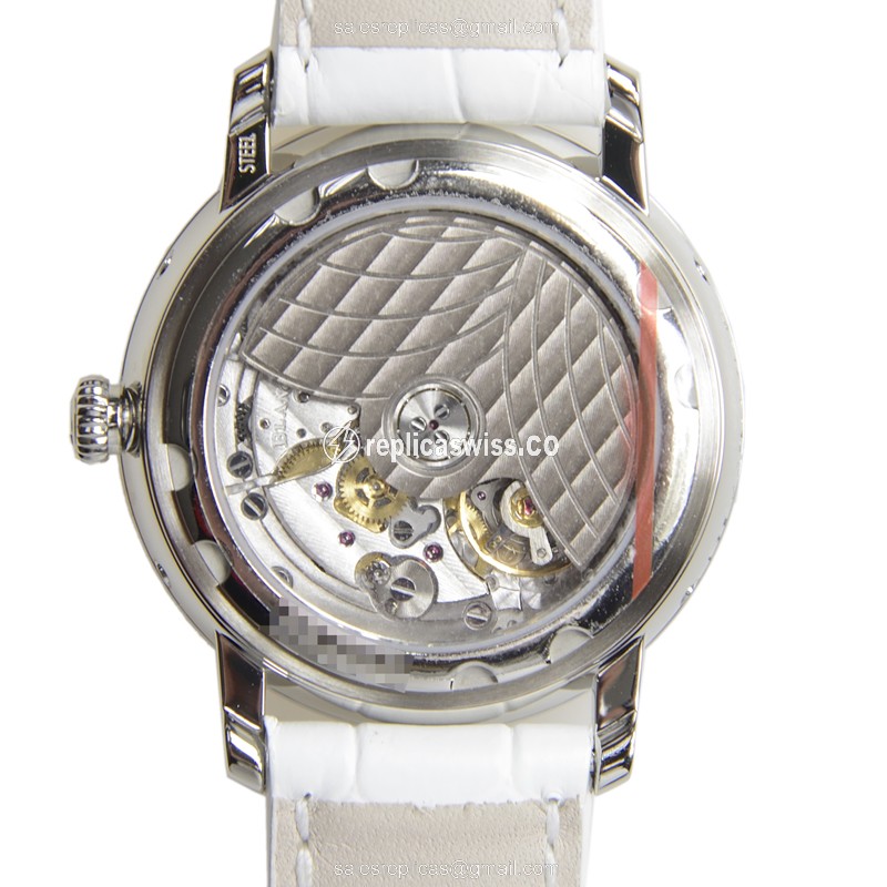 Blancpain 3663-4654-55B Replica - Automatic - White Dial - Stainless Steel & Diamond Clasp - Alligator White Strap - View 4
