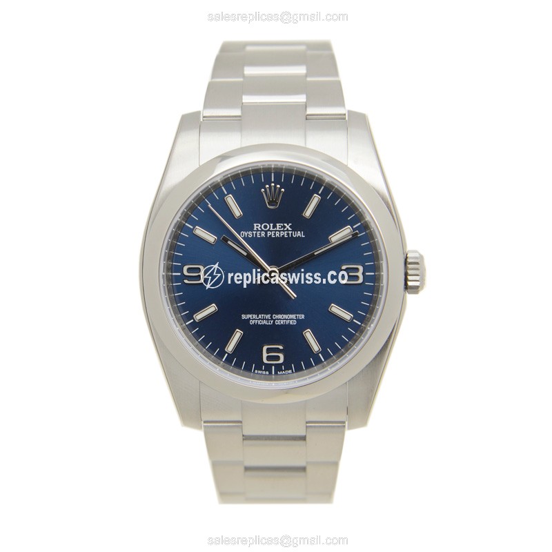 Rolex OYSTER PERPETUAL Replica - Automatic - Stainless Steel - Blue Dial on Silver Steel Strap - View 2
