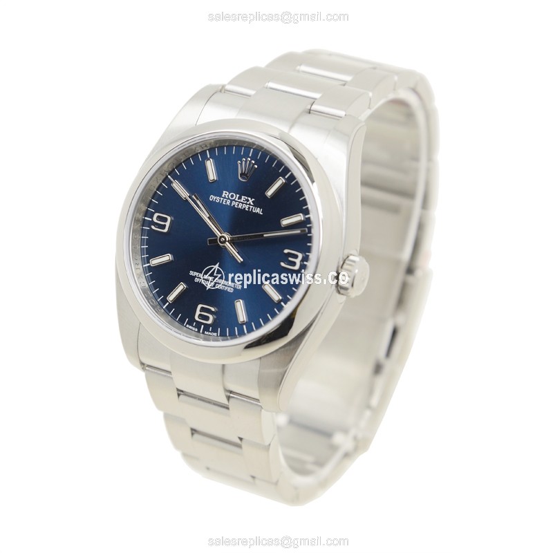 Rolex OYSTER PERPETUAL Replica - Automatic - Stainless Steel - Blue Dial on Silver Steel Strap - View 3