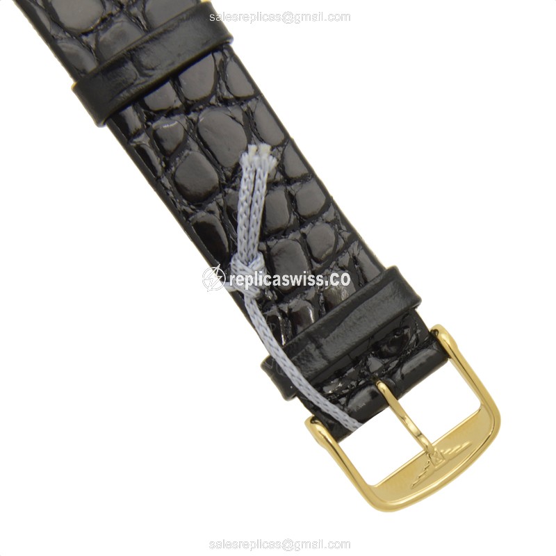 Longines LA GRANDE Replica - Automatic - Gold PVD - Gold Dial - Leather Black Strap - Buckle Clasp - View 4