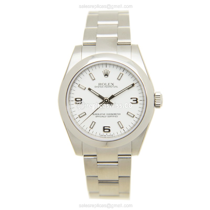 Rolex OYSTER PERPETUAL Replica - Automatic - White Dial on Silver Steel Strap - View 2