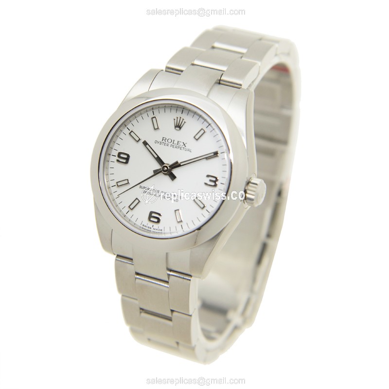 Rolex OYSTER PERPETUAL Replica - Automatic - White Dial on Silver Steel Strap - View 3