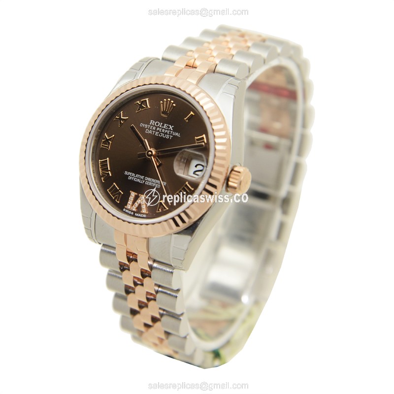 Rolex Datejust Lady 178271BRRN - Automatic 18kt Rose & Steel - Brown Dial, Silver Strap - View 3