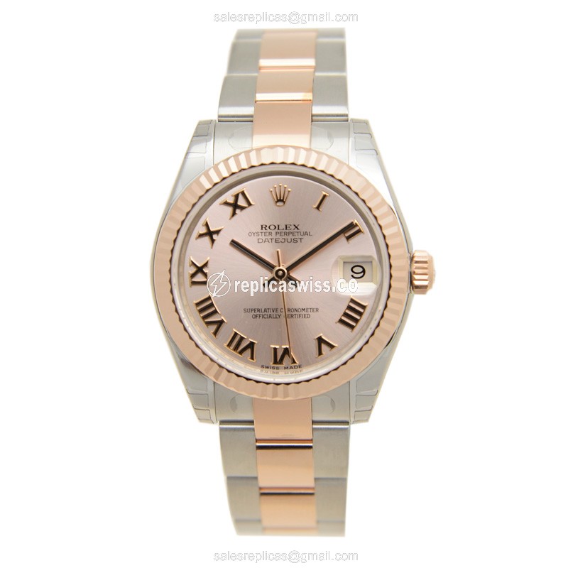 Rolex Datejust Replica - Automatic - 18kt Rose Gold & Steel Case - Pink Dial - View 2