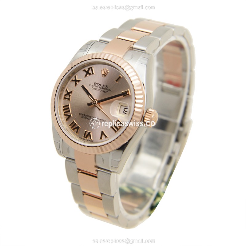 Rolex Datejust Replica - Automatic - 18kt Rose Gold & Steel Case - Pink Dial - View 3