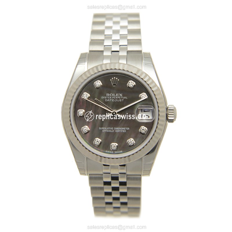Rolex Datejust Replica - Automatic - White Gold & Steel - Gray Dial, Silver Clasp - View 2