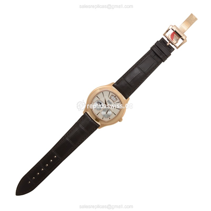 Piaget EPERADOR Replica - Automatic - 18kt Rose Gold - Silver Dial - Brown Alligator Strap - View 2