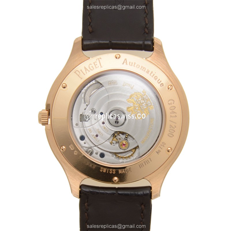 Piaget EPERADOR Replica - Automatic - 18kt Rose Gold - Silver Dial - Brown Alligator Strap - View 3