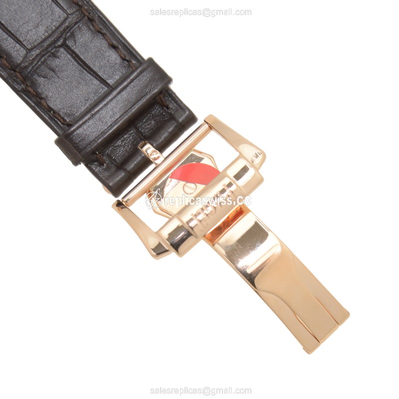 Piaget EPERADOR Replica - Automatic - 18kt Rose Gold - Silver Dial - Brown Alligator Strap - View 4