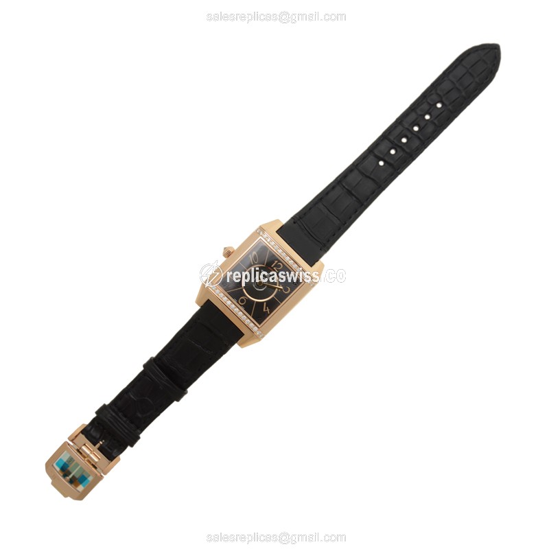 Jaeger-Lecoultre Q7052421 REVERSO Replica - Automatic - Rose Gold Case - Diamond Dial - Black Strap - View 2