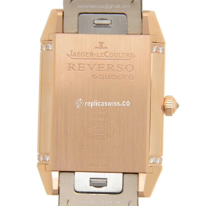 Jaeger-Lecoultre Q7052421 REVERSO Replica - Automatic - Rose Gold Case - Diamond Dial - Black Strap - View 3
