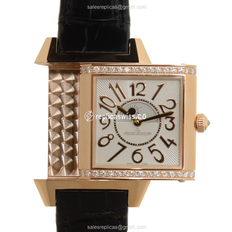 Jaeger-Lecoultre Q7052421 REVERSO Replica - Automatic - Rose Gold Case - Diamond Dial - Black Strap - View 4