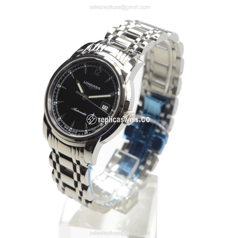 Longines SAINT IMIER Automatic - Black Dial on Silver Steel - View 3