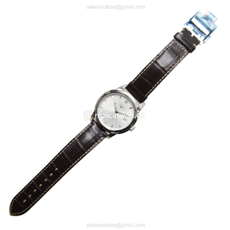 Longines Saint Imier Replica - Automatic - Silver Dial, Alligator Brown Strap - View 2