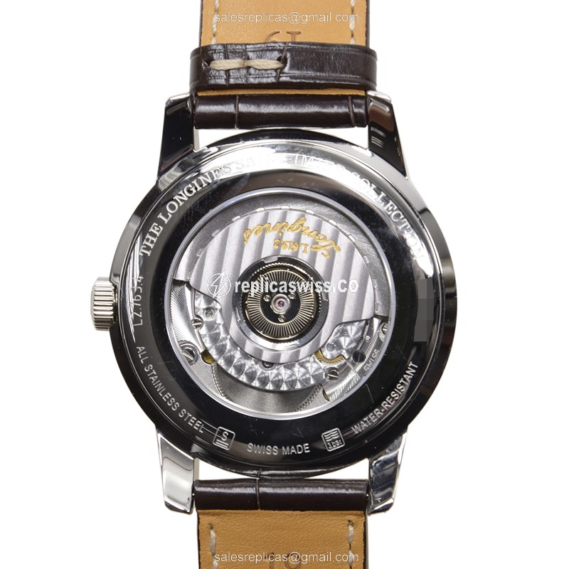 Longines Saint Imier Replica - Automatic - Silver Dial, Alligator Brown Strap - View 3