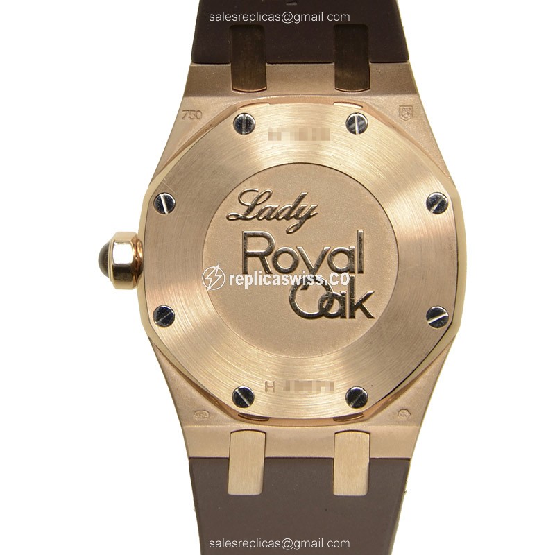 Audemars Piguet Royal Oak Quartz 18kt Rose Gold - Diamond Dial - Dark Grey - Brown Rubber Strap - View 3