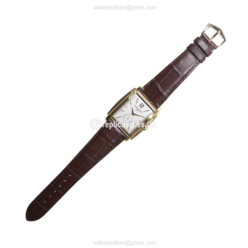 Patek Philippe 5124J-001 GONDOLO - Manual - 18kt Gold - White Dial - Brown Alligator Buckle - View 2