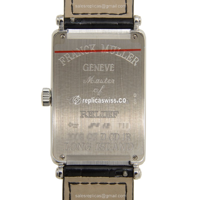 Franck Muller 1002QZ REL D CD 1R Replica - Quartz - 18kt White Gold - Diamond Silver Dial - Black Alligator Buckle - View 3