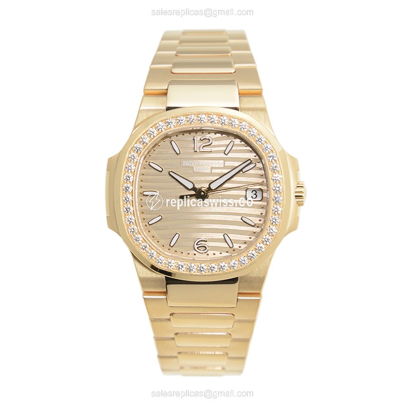 Patek Philippe Replica - 7010/1R-012 - Quartz - 18kt Rose Gold Case - Gold Dial & Diamonds - View 2