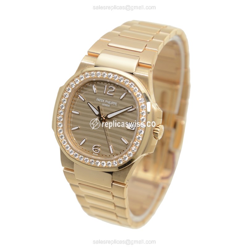 Patek Philippe Replica - 7010/1R-012 - Quartz - 18kt Rose Gold Case - Gold Dial & Diamonds - View 3