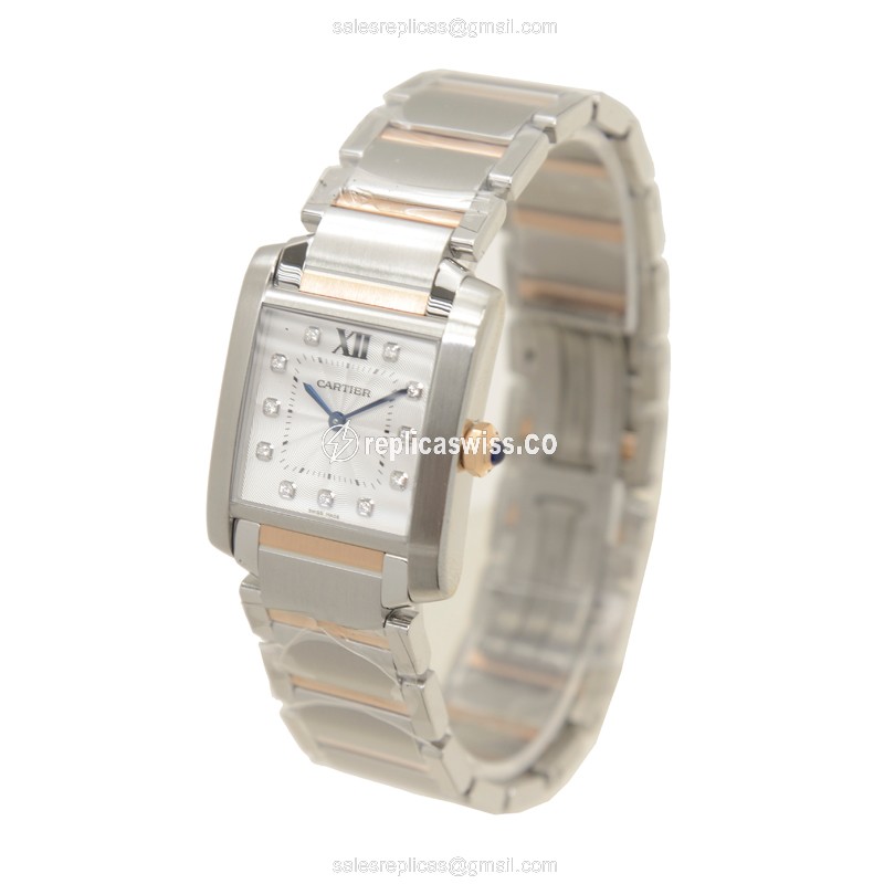 Cartier TANK Quartz Steel - White Dial - Silver Clasp - 28mm - View 3