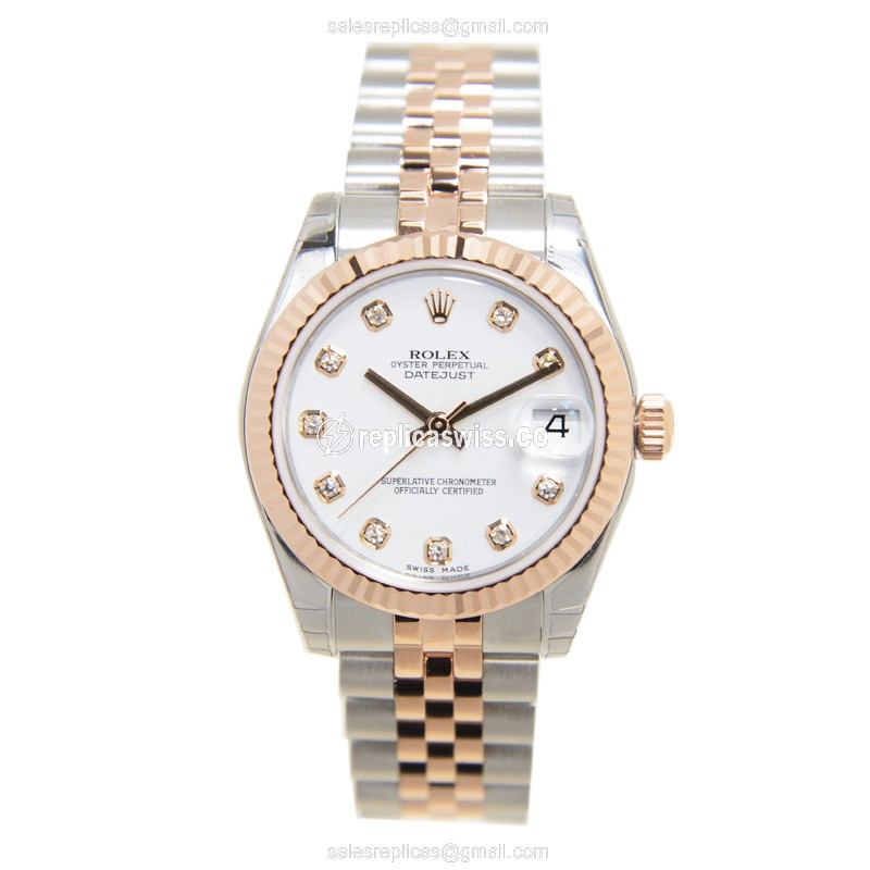 Rolex Lady Datejust Replica | Automatic | 18kt Rose Gold | Steel Case | White Dial - View 2