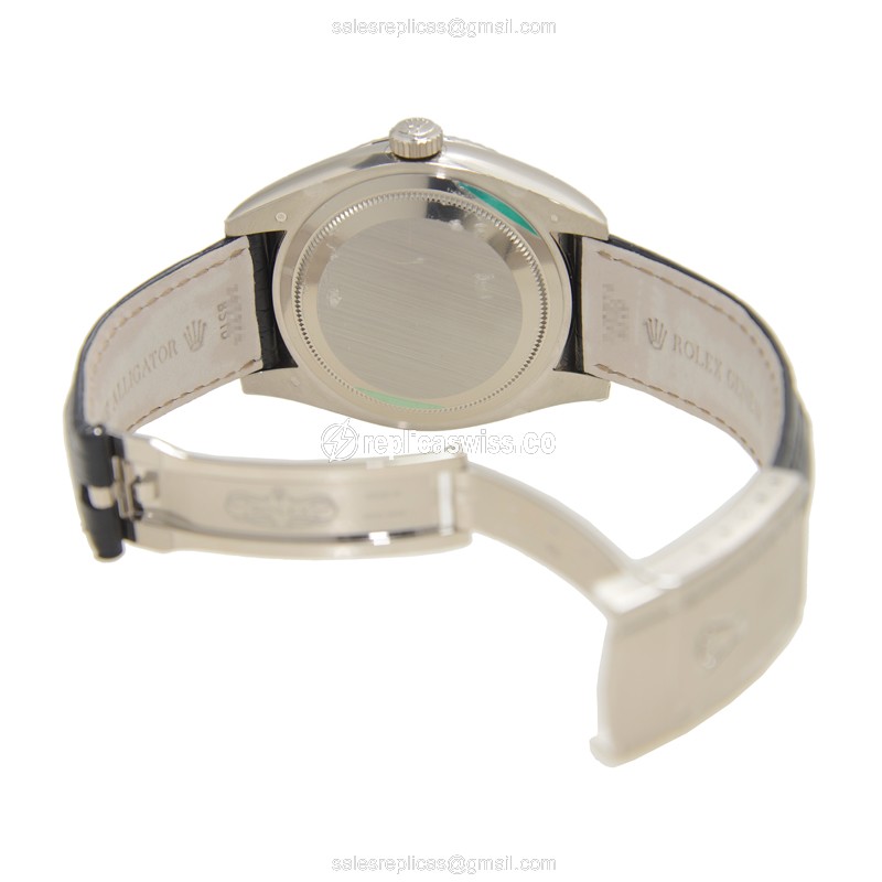 Rolex Sky-Dweller Replica - Automatic - 18kt Gold - Black Dial on Leather Strap - View 4