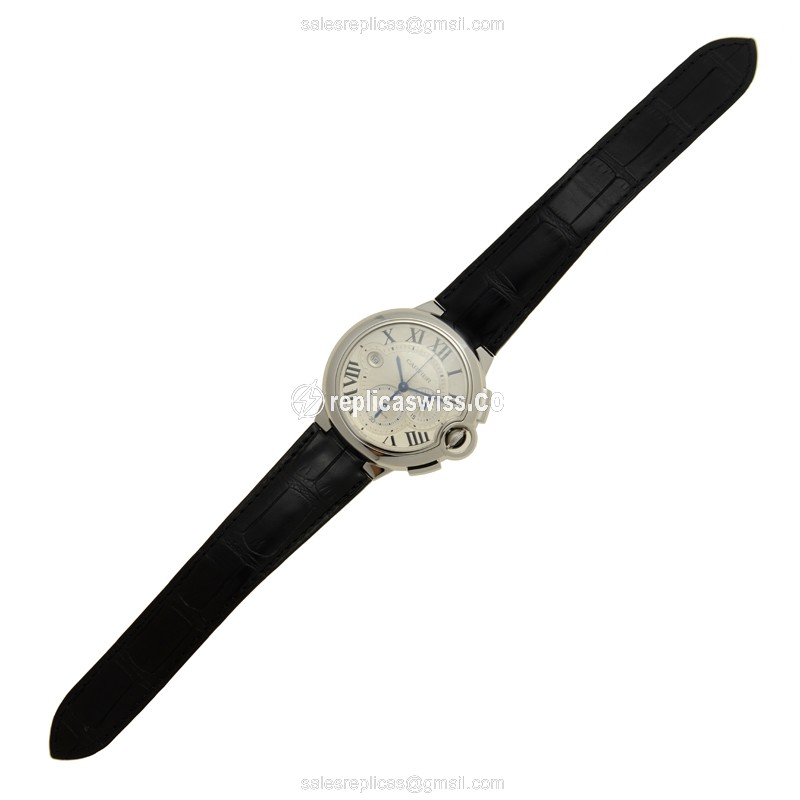 Cartier Ballon Bleu Replica - Automatic - Steel - Silver Dial - Black Alligator Strap - View 2