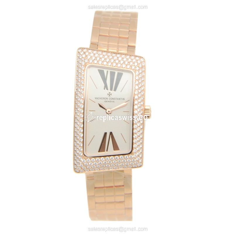 Vacheron Constantin 25515/U01R-9254 Quartz - 18kt Rose Gold Case - Diamonds - White Dial - View 2