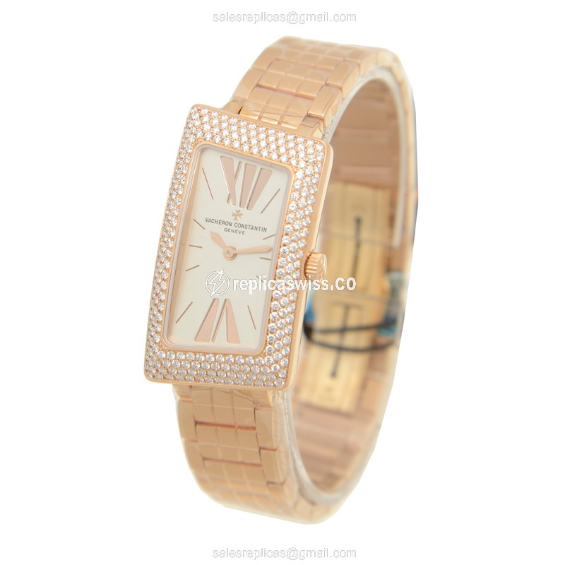 Vacheron Constantin 25515/U01R-9254 Quartz - 18kt Rose Gold Case - Diamonds - White Dial - View 3