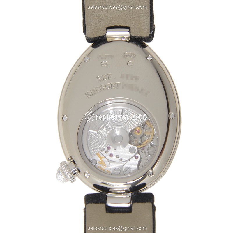Breguet REINE DE NAPLES Replica - Auto - 18kt White Gold - Diamond - Silver Dial - Black Satin Strap - View 3