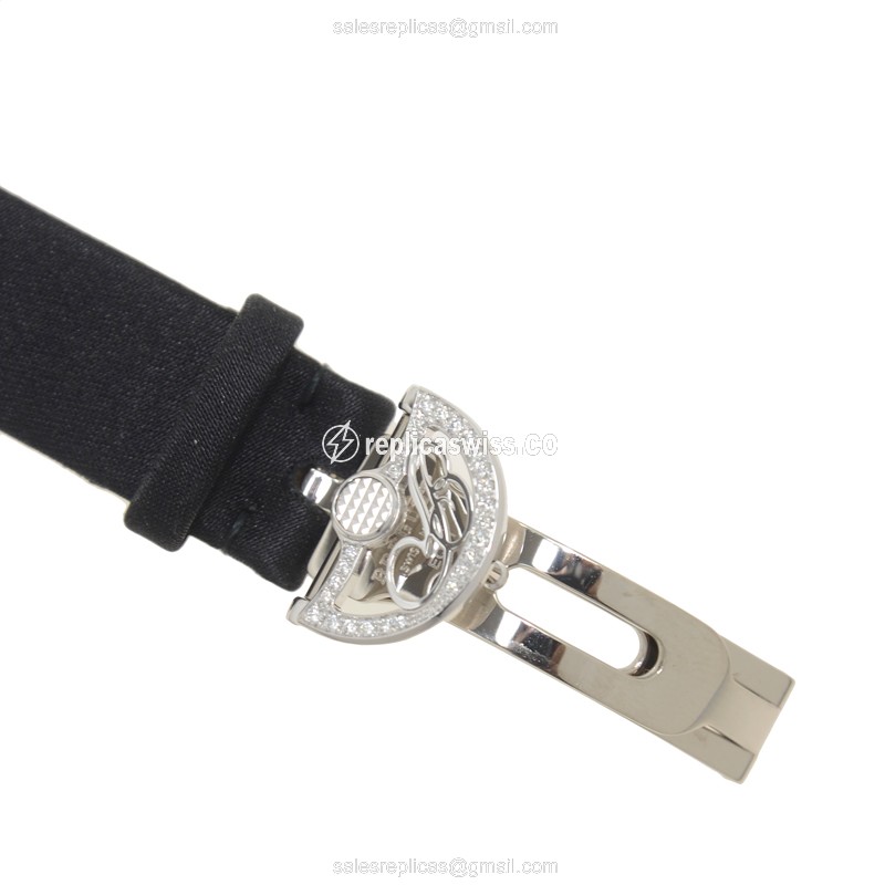 Breguet REINE DE NAPLES Replica - Auto - 18kt White Gold - Diamond - Silver Dial - Black Satin Strap - View 4