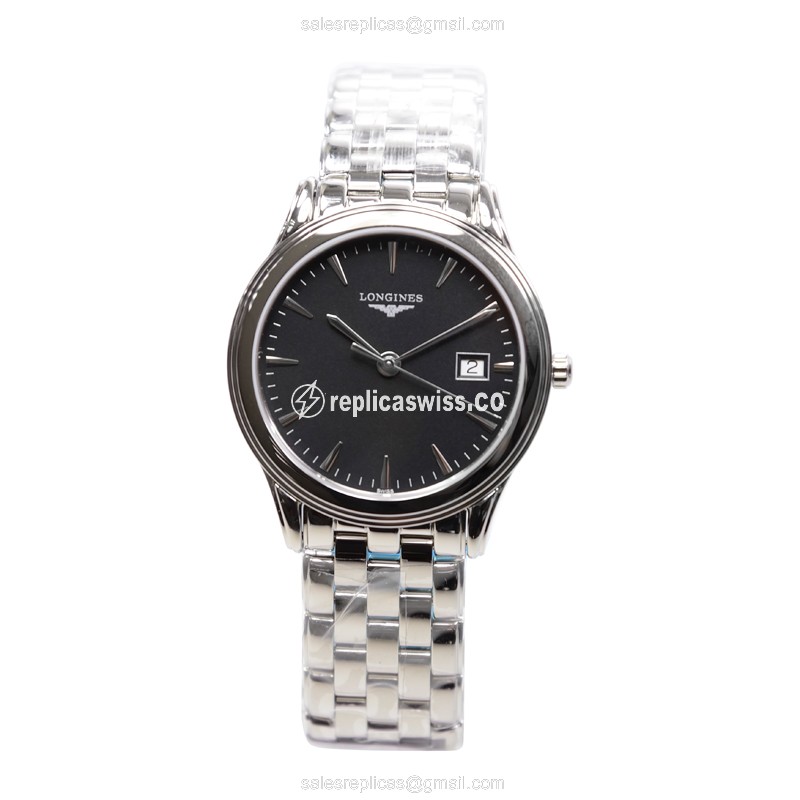 Longines L4.716.4.52.6 Flagship Quartz Steel - Black Dial on Silver Steel Clasp - View 2