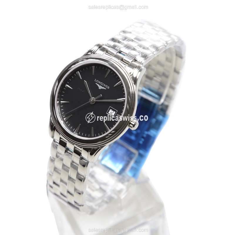 Longines L4.716.4.52.6 Flagship Quartz Steel - Black Dial on Silver Steel Clasp - View 3