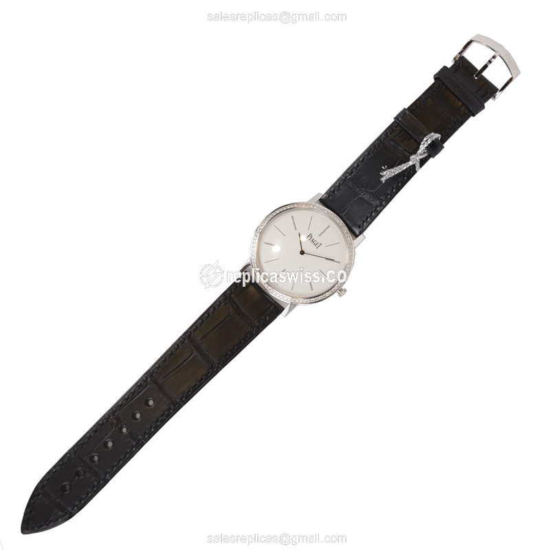 Piaget ALTIPLANO Replica - Manual Wind - 18kt White Gold - Diamond Dial - Alligator Black Strap - Buckle Clasp - View 2
