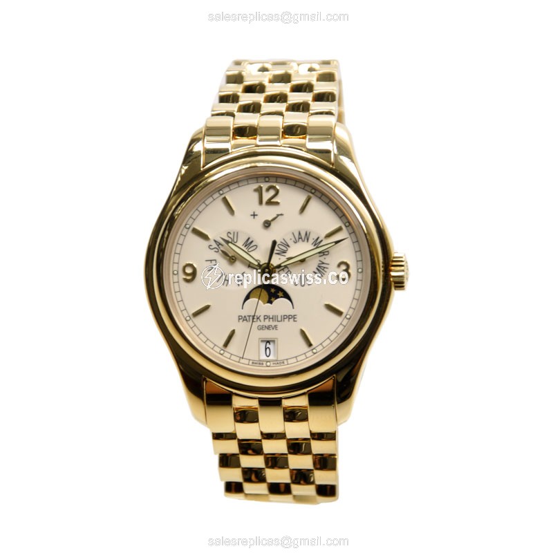 Patek Philippe 5146-1J-001 Replica - Auto - 18kt Yellow Gold - White Dial - Gold Clasp - View 2