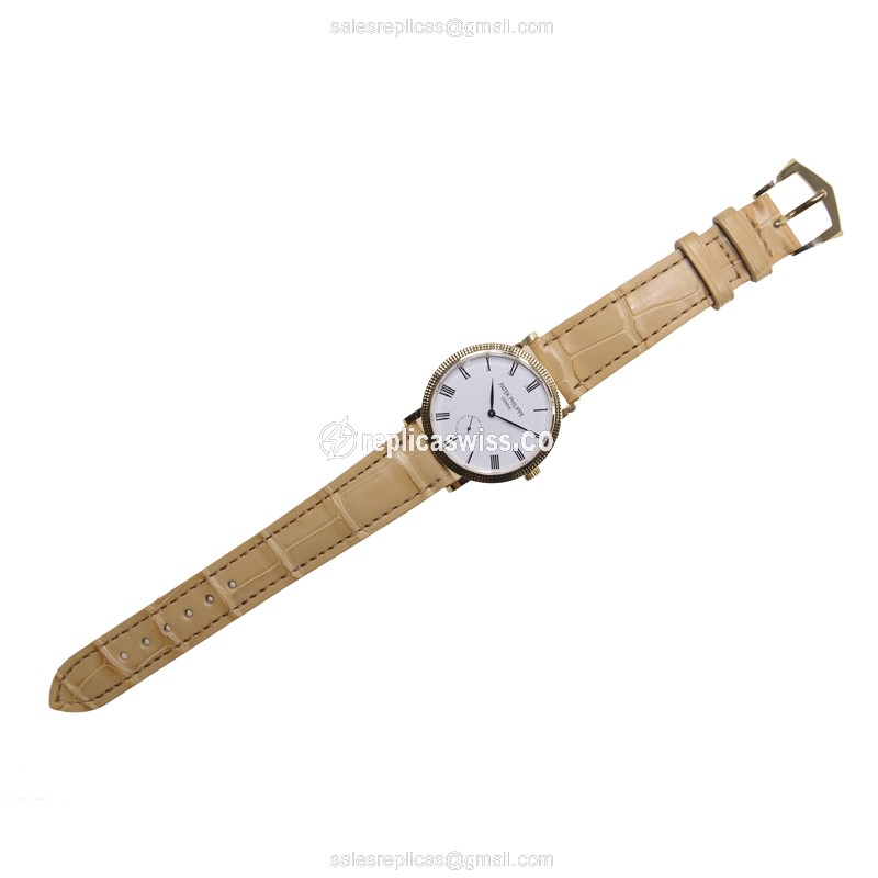 Patek Philippe 7119J-010 Replica - Manual - 18kt Gold - White Dial - Brown Alligator Buckle - View 2