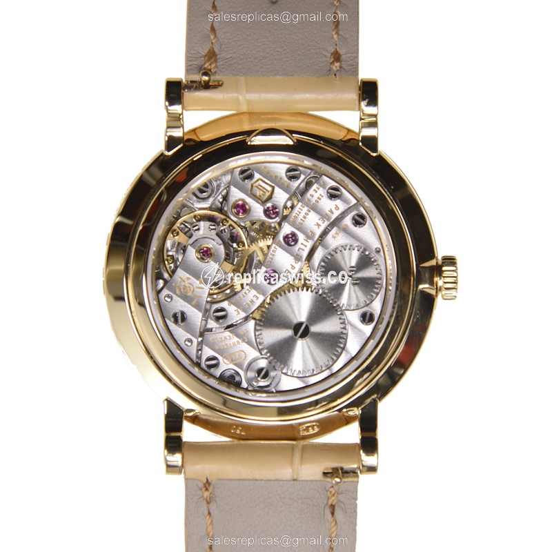 Patek Philippe 7119J-010 Replica - Manual - 18kt Gold - White Dial - Brown Alligator Buckle - View 3