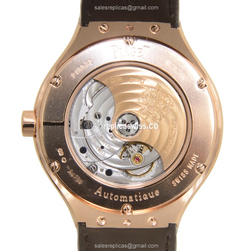 Piaget POLO Replica - Automatic 18kt Rose Gold - Silver Dial - Brown Alligator Strap - View 3