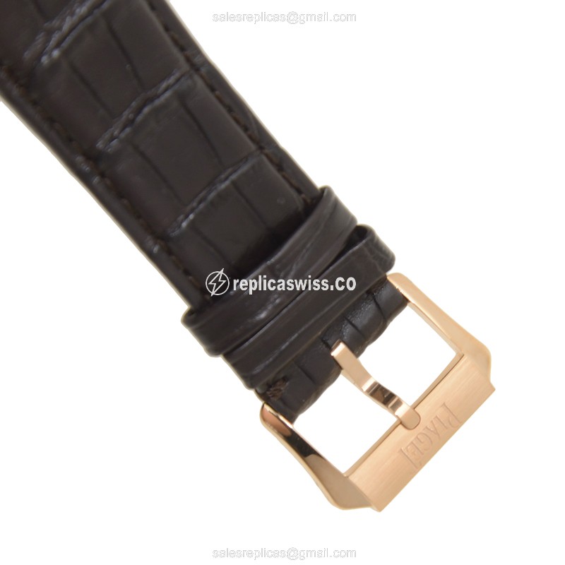 Piaget POLO Replica - Automatic 18kt Rose Gold - Silver Dial - Brown Alligator Strap - View 4