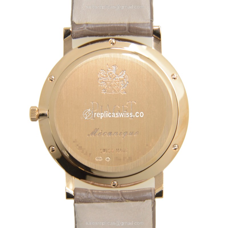 Piaget ALTIPLANO Replica - Manual Wind - 18kt Rose Gold & Diamond - White Dial - Brown Alligator Buckle - View 3