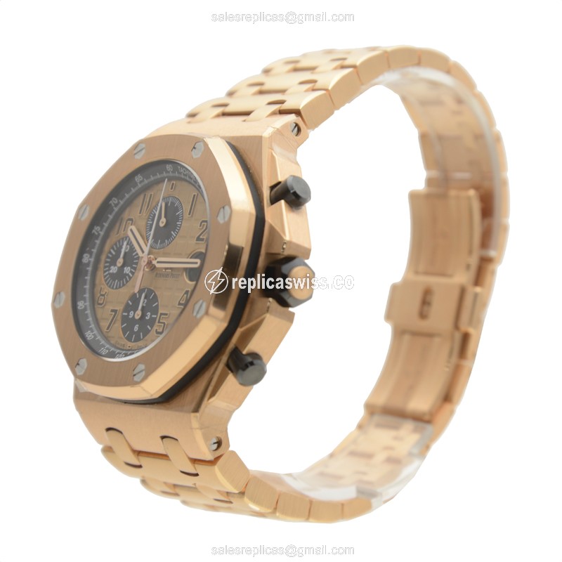 Royal Oak Offshore Replica - Audemars Piguet - Automatic - 18kt Rose Gold - Gold Dial - Gold Strap - View 2