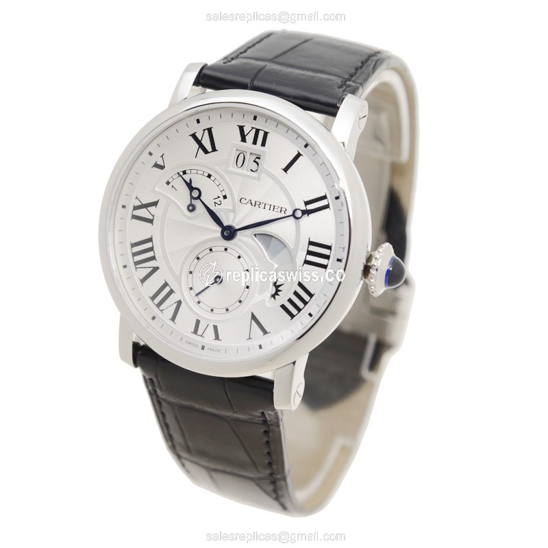 Cartier Rotonde De Cartier Replica - Automatic - Steel Case - Silver Dial - Black Alligator Strap - View 3