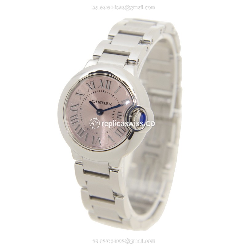 Cartier Ballon Bleu Replica - Quartz - Pink Dial - Steel Case - Silver Strap - View 3