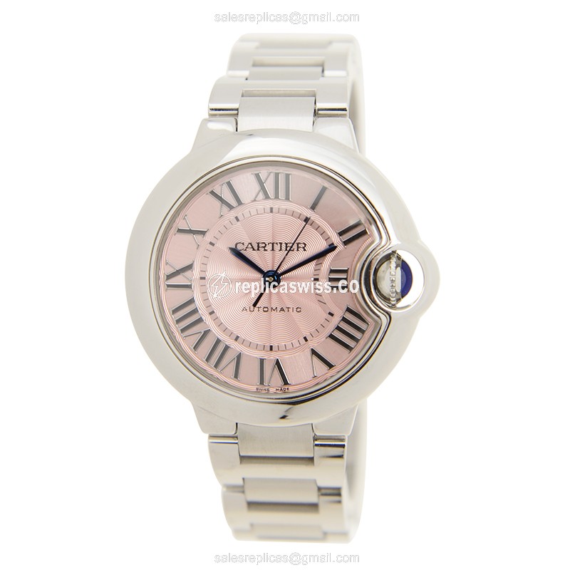 Cartier Ballon Bleu Replica - Automatic - Pink Dial - Steel Case - Silver Band - View 2