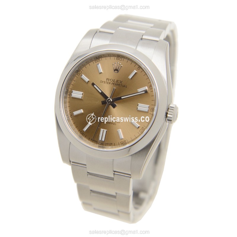Rolex OYSTER PERPETUAL Replica - Automatic - Brown Dial on Steel Strap - View 3