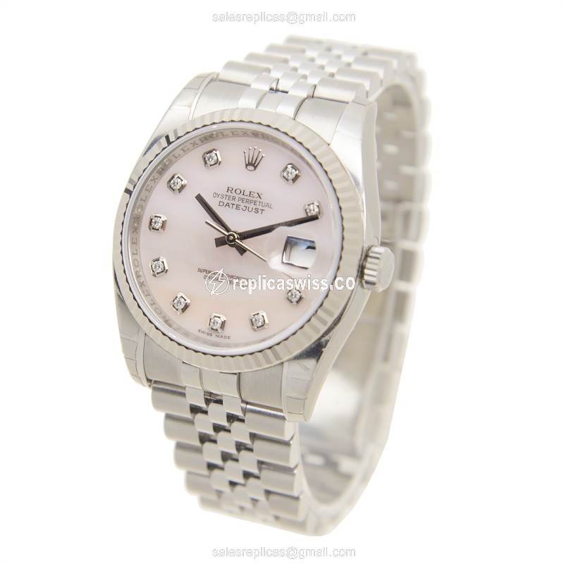 Rolex Lady Oyster Replica - Automatic, 18kt/Steel - Pink Dial, Steel Clasp - View 3