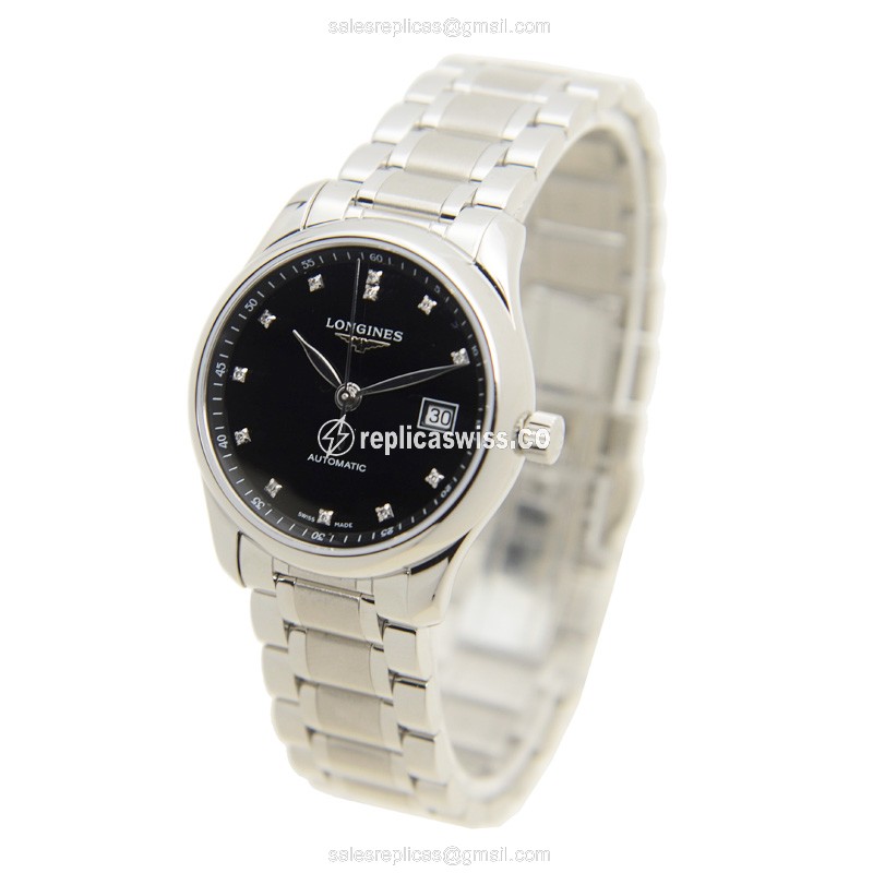 Longines L2.257.4.57.6 Replica - Automatic - Black Dial - Silver Steel Clasp - View 3